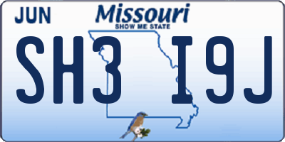 MO license plate SH3I9J