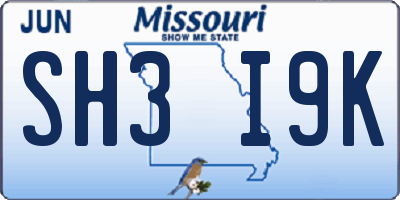 MO license plate SH3I9K