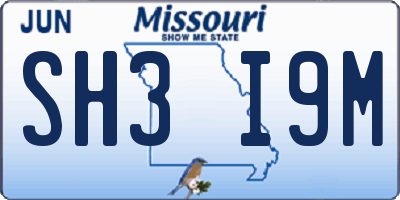 MO license plate SH3I9M