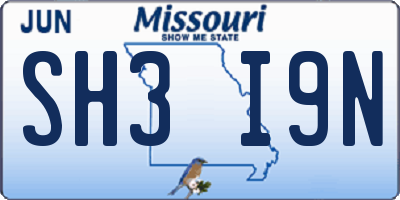 MO license plate SH3I9N