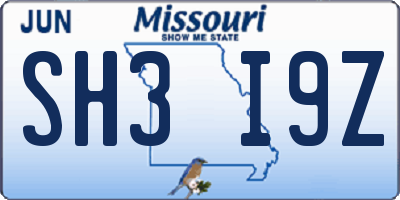 MO license plate SH3I9Z