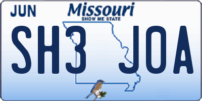 MO license plate SH3J0A