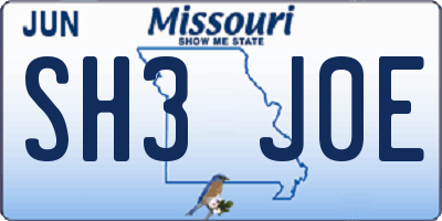MO license plate SH3J0E