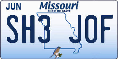 MO license plate SH3J0F
