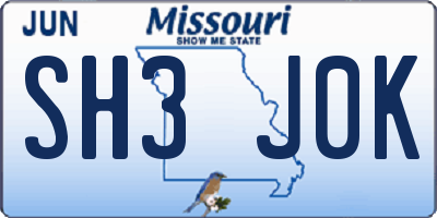 MO license plate SH3J0K
