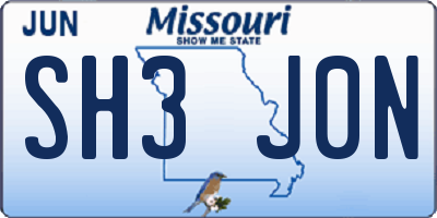 MO license plate SH3J0N