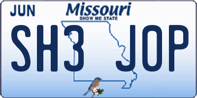 MO license plate SH3J0P