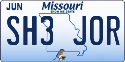 MO license plate SH3J0R