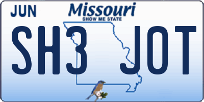 MO license plate SH3J0T
