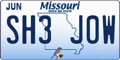MO license plate SH3J0W