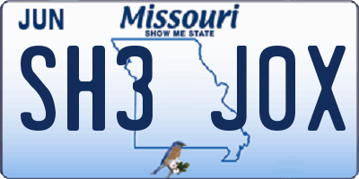 MO license plate SH3J0X
