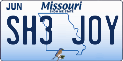 MO license plate SH3J0Y