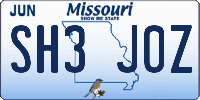 MO license plate SH3J0Z