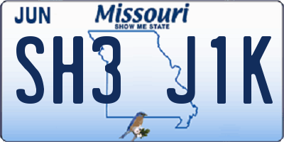 MO license plate SH3J1K