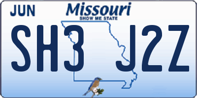 MO license plate SH3J2Z