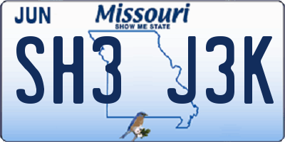 MO license plate SH3J3K