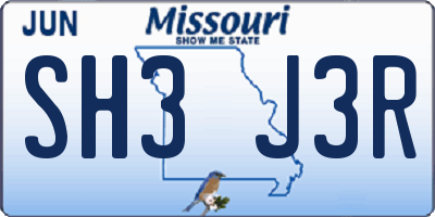 MO license plate SH3J3R