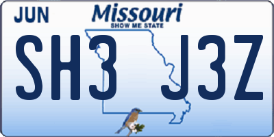 MO license plate SH3J3Z