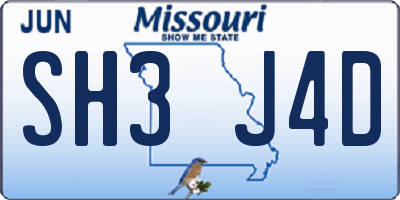 MO license plate SH3J4D