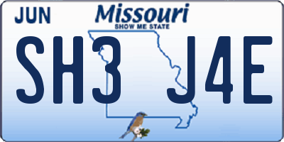 MO license plate SH3J4E