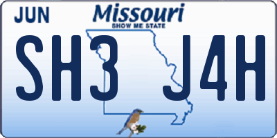 MO license plate SH3J4H