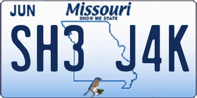 MO license plate SH3J4K