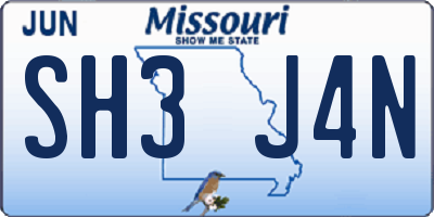 MO license plate SH3J4N