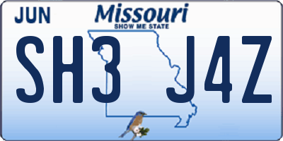 MO license plate SH3J4Z