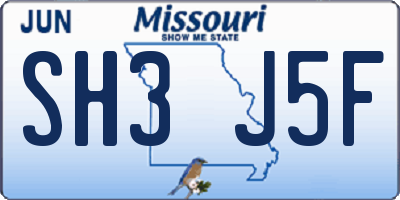 MO license plate SH3J5F