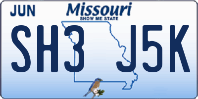 MO license plate SH3J5K