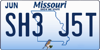 MO license plate SH3J5T