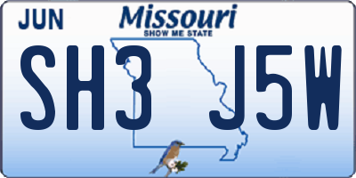 MO license plate SH3J5W