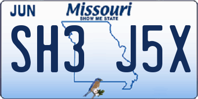 MO license plate SH3J5X