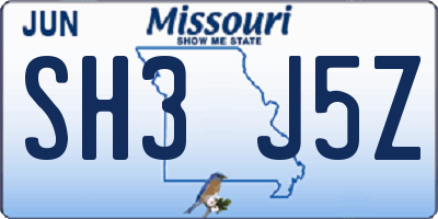 MO license plate SH3J5Z