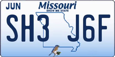 MO license plate SH3J6F