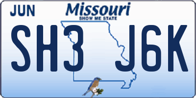 MO license plate SH3J6K