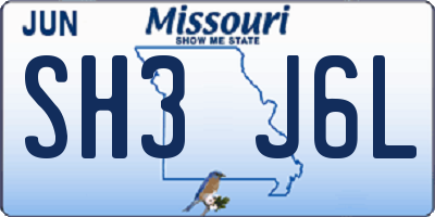 MO license plate SH3J6L