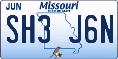 MO license plate SH3J6N