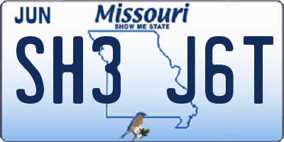 MO license plate SH3J6T