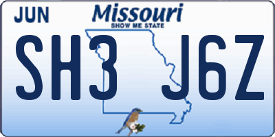 MO license plate SH3J6Z