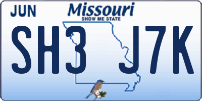 MO license plate SH3J7K