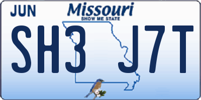 MO license plate SH3J7T