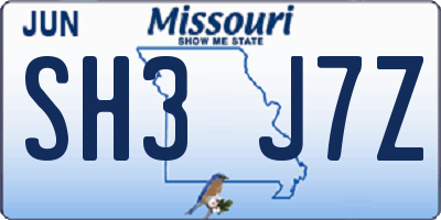 MO license plate SH3J7Z