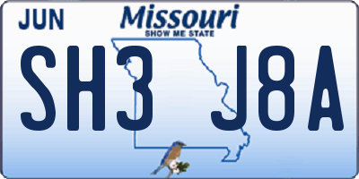 MO license plate SH3J8A