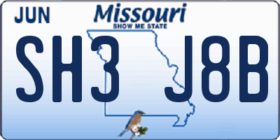 MO license plate SH3J8B