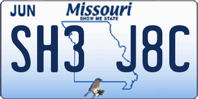 MO license plate SH3J8C