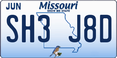 MO license plate SH3J8D