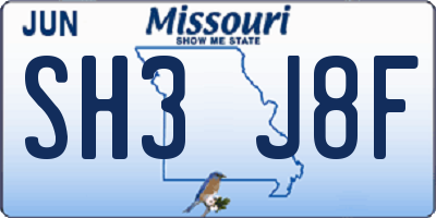 MO license plate SH3J8F