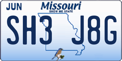 MO license plate SH3J8G