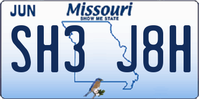 MO license plate SH3J8H